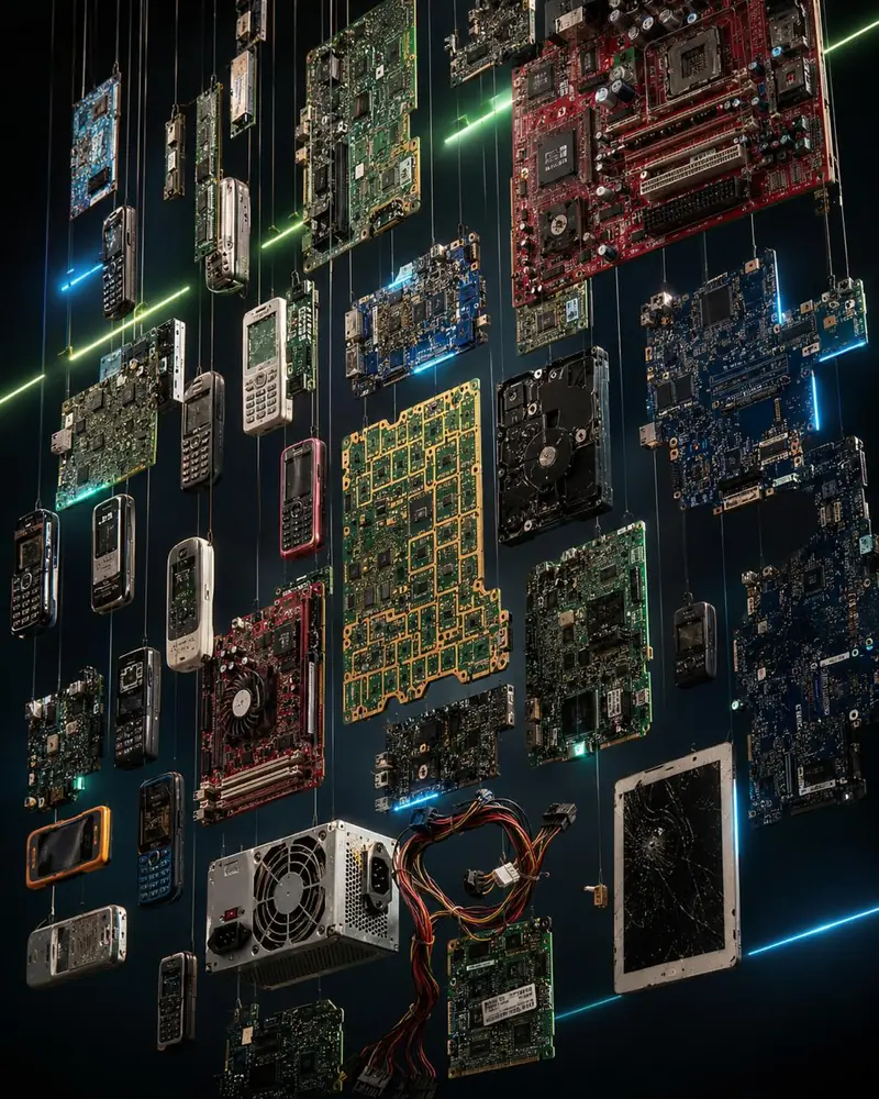 Diversidad de placas y componentes electrónicos